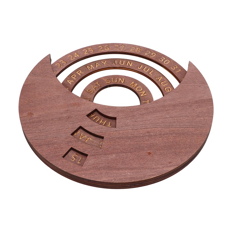 Wooden Disc Calendar Dark Brown Rotatable Disc Natural Wood Vintage