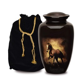 FOREVER URNS Cremation Urn for Ashes- Running Horse in Desert Cremation Urn for Human Ashes - Completely Handcrafted with Volume 200 Cu. in. with Velvet Protection Bag.