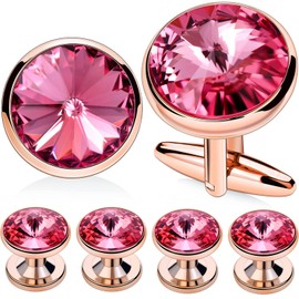 HAWSON Cufflink and Studs Tuxedo Set Silver Color with Austrian Crystals in Jet Hematite, Dark Blue, Crystal Grey,Purple, Green (Rose (Cufflinks with Studs)