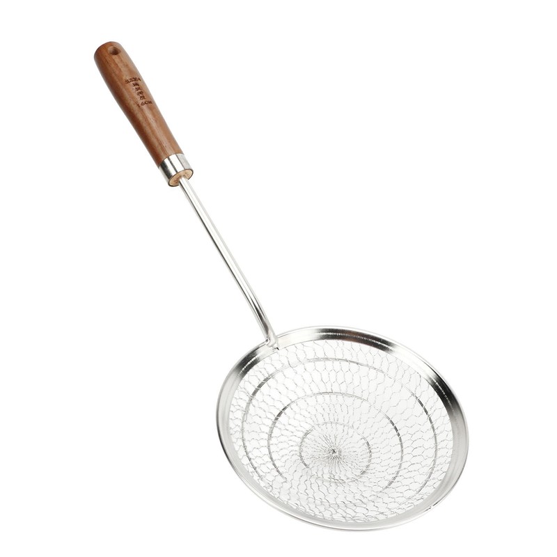 Strainer Spoon Long Wooden Handle 304 Stainless Steel Anti Scald