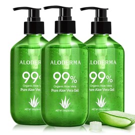 Aloderma Gel De Aloe Vera 99% Orgánico Hecho Dentro De Las 12 Horas De La Cosecha - Botella Con Bomba - Gel Ligero De Aloe Para Cara Y Cuerpo, Alivio De Quemaduras Solares Calmante E H