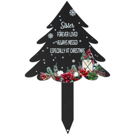 BUoonyer Christmas Stake Graves Cemetery Decorations - Sister Metal Memorial Grave Markers, Girl Graveyard Sympathy Plaque, Xmas Tree Cardinals Remembrance Graveside Burial Decor Sign for Outdoor Yard