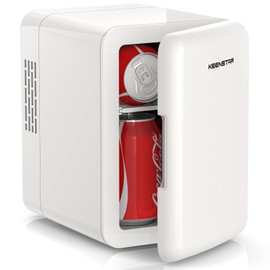 KEENSTAR Mini Fridge, 4 Liter/6 Can Small Fridge, 110V AC/ 12V DC Cooler and Warmer for Bedroom, Cosmetics, Office, Dorm and Car, Portable Personal Refrigerator for Cosmetics, Skincare and Food, White