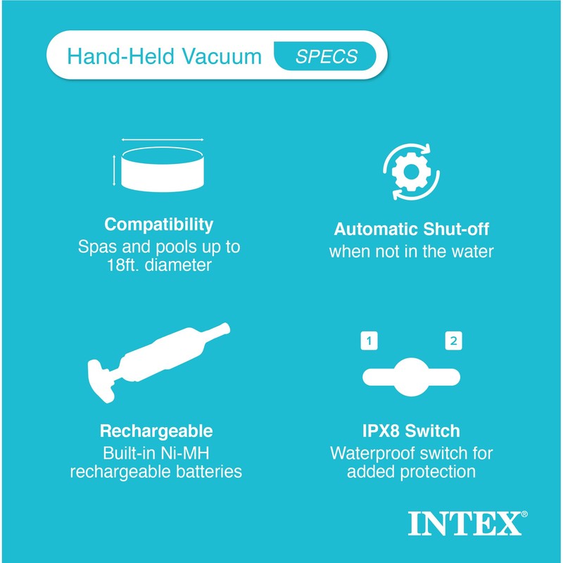 Intex Handheld Pool Vacuum Cleaner Rechargeable 94 Inch Telescoping Shaft