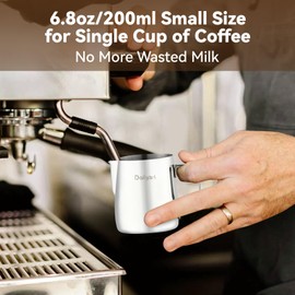 Milk Frothing Pitcher, Dailyart 6.8oz/200ml Milk Frother Cup 304 Stainless Steel Steaming Pitcher With Internal Scale, Espresso Accessories, Frother Pitchers For Espresso Machine Cappuccino Latte Art