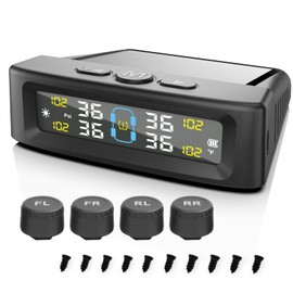 RV Tire Pressure Monitoring System, 4-Wheel Real Time Wireless TPMS for Cars, SUVs & Light Trucks (0-5 BAR, 0-73 PSI, Solar/USB Charging) with 10 Tire Repair Rubber Nails