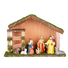 Spetebo Christmas Nativity Scene with 20 LEDs and 9 Figures - Wooden Table Decoration Illuminated Christmas Decoration Nativity Figures Hand-Painted