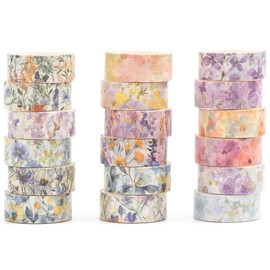 Songdao 18 Rolls Blossom Washi Tape Set Floral Arts Adhesive Tapes Flowers Garden Decorative Masking Tape Set for Craft, Kids, Scrapbook, DIY, Gift Wrapping (Lavender Dream)