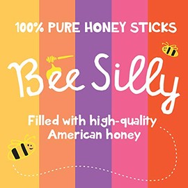 Bee Silly Flavored Honey Sticks (50 Pack), 5 Flavors: Peach, Lemon, Blackberry, Raspberry, Orange. 100% Pure American Honey, All Natural, NO Artificial Flavors, Fun on-the-go snacks for kids, Made USA