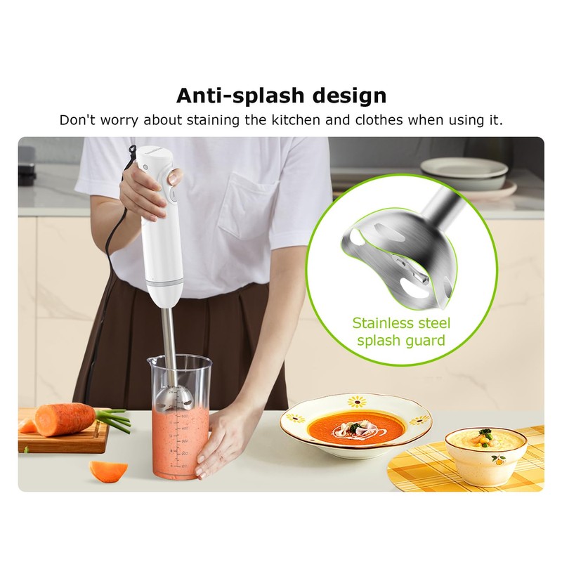 Bonsenkitchen Hand Blender, Immersion Blender with 2 Mixing Speed, Electric