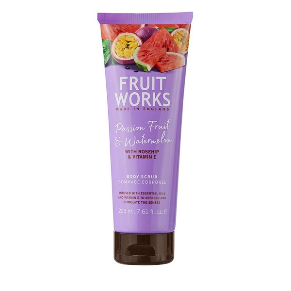 Fruit Works Passionfruit & Watermelon Cruelty Free & Vegan Body Scrub with Natural Extracts 1 x 225 ml