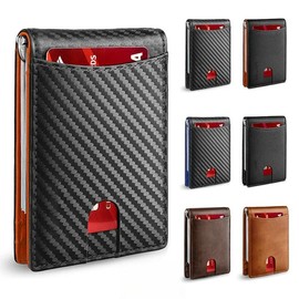 [Thin RFID Wallet] Ultra-Thin Men's Wallet - Carbon Fiber Inspired, RFID-Blocking, Minimalist Design - Perfect for Daily Use - Color: orange