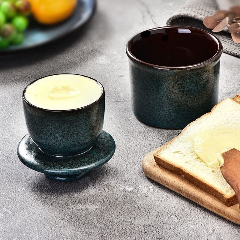Teapeak Pottery Butter Keeper Crock - Ceramic Butter Dish with