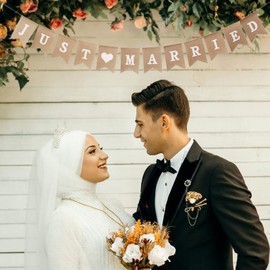 Torytoe Just Married Garland, Bunting Wedding Vintage, Heart Garland, Wedding Jute Bunting, Bunting Banner, Wedding Banner, Just Married Decoration for Wedding Ceremony, Photo Props, Bridal Shower