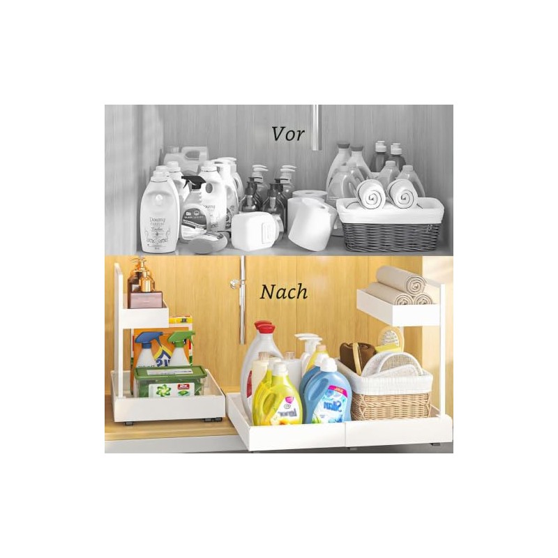 YunNasi 2 Tier Cupboard Organiser Kitchen Extendable White | Base