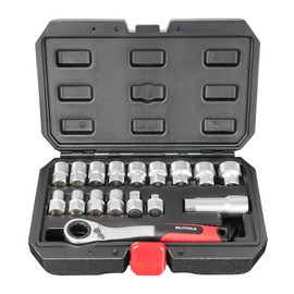 BILITOOLS 17-Piece Pass Through Socket Set, 3/8" & 1/2" Drive Pass Thru Spline Socket & Ratchet Set Go Through Design Metric 10-24mm