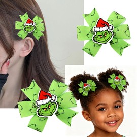 2Pcs Christmas Hair Clips Green Bow Hair Clip for Women, Xmas Hairpin Green Monster Hair Accessories for Christmas Party Decorations Costume Accessories,Stocking Stuffers
