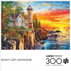 Buffalo Games - Rocky Cliff Lighthouse - 300 Large Piece Jigsaw Puzzle for Adults Challenging Puzzle Perfect for Game Nights - Finished Puzzle Size is 21.25 x 15.00