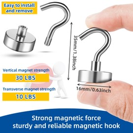 FINDMAG 20 Pack Magnetic Hooks for Cruise Cabins, 30 LB Strong Neodymium Magnets with Hooks, Rare Earth Magnetic Hook for Hanging in Classroom, Kitchen, Office, Camper, Home, Ship, Silver