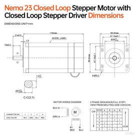 YEJMKJ Nema 23 Closed Loop Stepper Motor with Integrated Closed Loop Stepper Driver 1.8‌°‌ 2 Phase High Torque 2.5Nm(354.03oz·in) Bipolar 4.2A 0.50Ω 118mm Cable 0.3M for CNC Mill Lathe