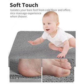 Non Slip Shower Mat, Comfortable Bath mat for Textured Surface,Quick Drying Easy Cleaning Shower Floor Mat for Wet Area,Without Suction Cups Grey 24 x 24