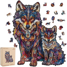 Ruikiyart Wolf Wooden Puzzles for Adults,200 Pieces Wolf Family Wood Jigsaw Puzzle, Animal Unique Shape Puzzle Games Holiday Thanksgiving Christmas Puzzle Gifts for Grandkids (9.4"*11.7")