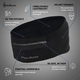 TrailHeads Diadema para Cola de Caballo, Serie Adrenaline, Diadema para Correr con Detalles Reflectantes, Negro