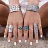 COLORFUL BLING 9 Pcs Set Boho Western Ring Set Turquoise