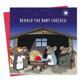 Twizler Merry Christmas Card with Baby Cheeses - Happy Christmas Card - Xmas Card - Funny Christmas Card - Womens Christmas Card for Her Female - Mens Christmas Card for Him Male