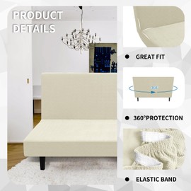 MAXIJIN Futon Cover Slipcover Full Size, 2025 Upgrade Queen Futon Mattress Cover Washable Armless Sofa Couch Covers Stretch Sofa Bed Furniture Protector with Elastic Bottom (Futon, Beige)