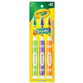 GUM - 3 cepillos de dientes para niños, cerdas blandas, a partir de 5 años, colores variados, modelo rotulador Crayola, 227JM