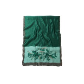 Jeelow Silk Blend Scarf Shawl Wrap Sheer Floral Embroidery Lightweight Elegant Ideal for Women's Wedding Party Prom Evening Dresses (Green Blossom)