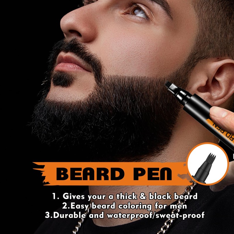Beard Pencil Filler for Men (Black), Four-fork Tip Beard Styling