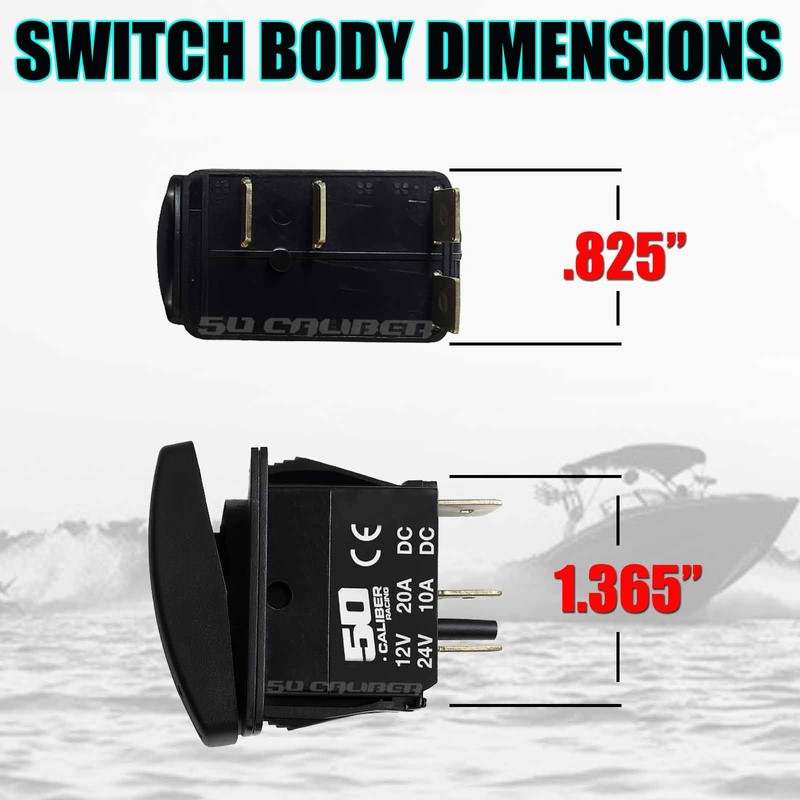 50 Caliber Racing Rocker Switch ON/Off Blue LED Backlit -