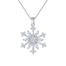 EVER FAITH Snowflake Jewerly 925 Sterling Silver Winter Accessory Sparkle White Zircon Flower Pendant Necklace