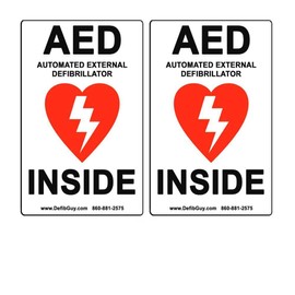 10-Pack 4" Width x 6" Height, Vinyl, Red and Black on White Weatherproof AED Label,"AED Automated External Defibrillator Inside" by Defib Guy