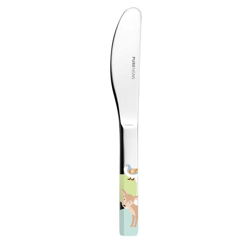 Puresigns WOODY Premium Kinderbesteck-Set: Ergonomisches 4-teiliges Edelstahlbesteck mit Waldtier-Motiven für