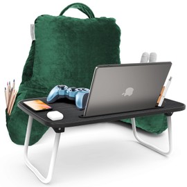 Clara Clark Reading Pillow with Portable Lap Desk Set for Kids, Back Pillow for Sitting Up in Bed, Memory Foam Back Support Pillow, Bed Rest Pillow with Foldable Laptop Desk, Small - Dark Green