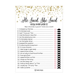 25 Gold Wedding Bridal Shower Engagement Bachelorette Anniversary Party Game Ideas, He Said She Said Cards For Couples, Funny Co Ed Trivia Rehearsal Dinner Guessing Question Fun Kids Supplies Kit