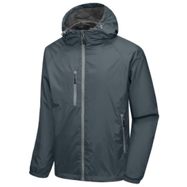 Little Donkey Andy Men’s Lightweight Windbreaker Jacket Breathable Windproof Hooded Wind Coat Hiking Running Golf Outdoor Travel Grey XXL