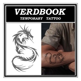 VERDBOOK Waterproof Temporary Tattoos: 2-Sheet Tattoo Kit with Realistic Body Stickers, Semi-Permanent Tattoos for Adults Lasting 7-15 Days – Safe for Men & Women, Ink Ascend Dragon