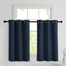 PONY DANCE Net Curtains for Small Windows, Pack of 2, H 90 x W 106 cm, Short Curtain, Opaque, Bistro Curtain, Kitchen Curtains, Heat-Insulating, Blackout Curtain, Eyelets, Dark Blue
