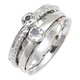 JEWELSTREZORO Weißer Topas Edelstein 925 Sterling Silber Spinnerring Männer & Frauen Meditationsring Alle Größen Handarbeit Schmuck TSR155I_58 (18.5)