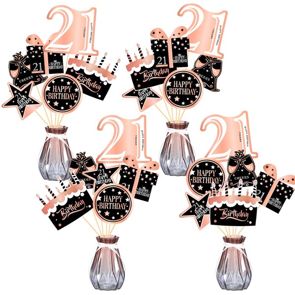 Qpout 24pcs Rose Gold 21st Birthday Centerpieces Sticks for Tables, 21st Birthday Table Toppers, Birthday Party Decorations for Her Girls Women, Finally Legal 21Bday Party Centerpieces