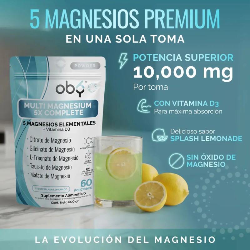 Oby Magnesio Complex Polvo Citrato Glicinato Treonato Taurato Malato Oxido