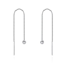 Simple Ball Pull Through Earrings 120mm 925 Sterling Silver for Women Bead Dangle Tassel Long Chain Threader Earrings for Multiples Piercings