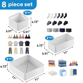 Leatherspaces Fashion Leather Drawer Organizer clothes，8 Pack Dresser Organizer for Baby Clothes, Underwear, Socks,foldable Vanity Drawer Organizer,Storage Bins for Makeup, Bedroom and Office