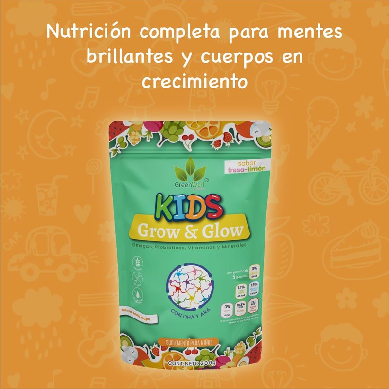 Suplemento en Polvo Kids Grow & Glow Sabor Naranja 200g