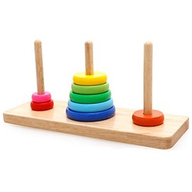 Wooden Tower of Hanoi Intellectual Toy Brain Teaser 8 Rings Hanoi Tower