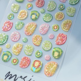 1sheets 5D Embossed Fruit Nail Stickers for Nail Art Self-Adhesive Summer Nail Art Stickers Colorful Lemon Orange Nail Decals Fruit Nail Design Supplies for Women Summer DIY Nails Decoration